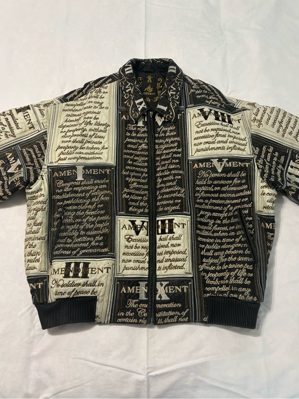 Al Wissam Bill of Rights Embroidered Leather Jacket Bomber 52